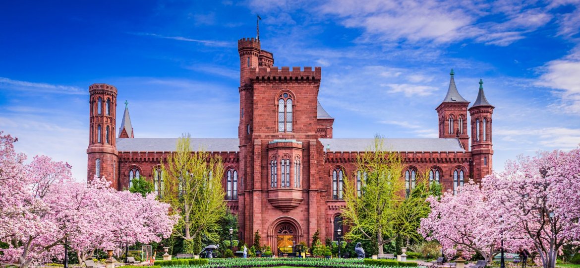 Washington DC - April 12, 2015: The Smithsonian Institution Building in the spring season.